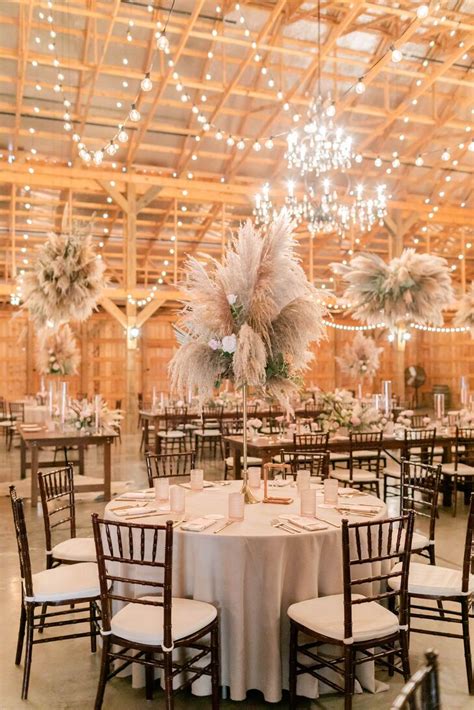Barn Reception With Tall Pampas Grass Centerpieces
