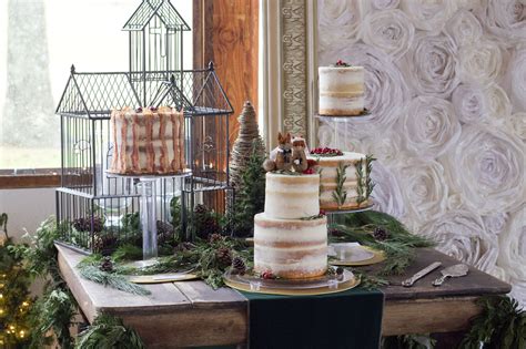 Winter Woodland Wedding Cakes With Fresh Herbs Berries And Greenery