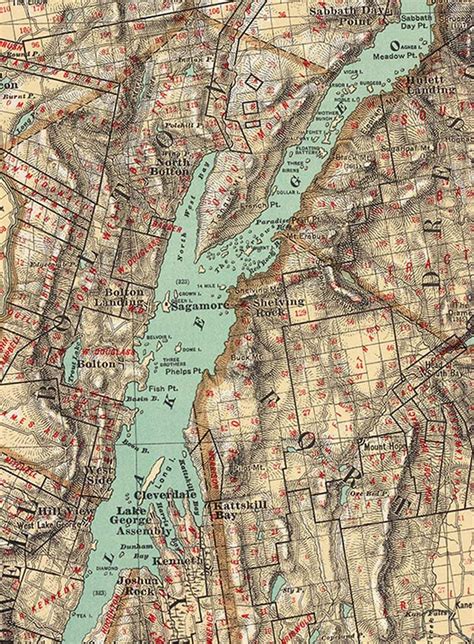 Lake George 1895 Map New York Custom Reprint Bien State Atlas Etsy