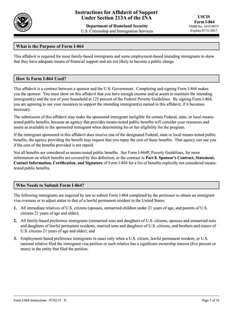 Uscis I 864 Instructions 2011 Fill And Sign Printable