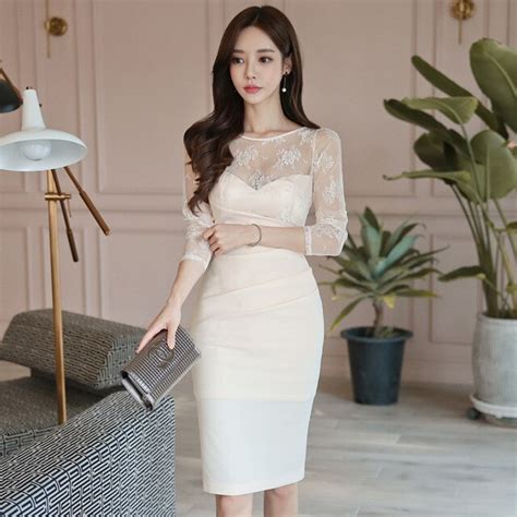 buy foamlina korean fashion women floral lace bodycon dress spring autumn long