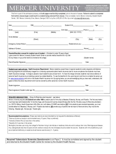 Mercer Immunization Form Fill Out And Sign Printable Pdf Template