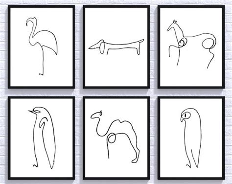 Affiche Picasso Animals One Line Art Drawing Sketches Set Of Etsy