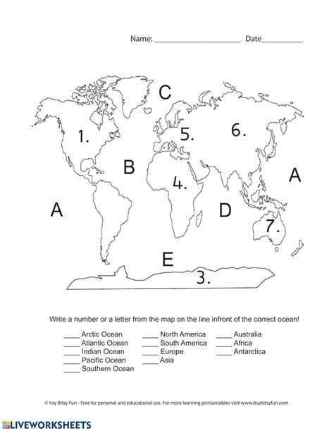 Continents And Oceans Quiz Printable Free