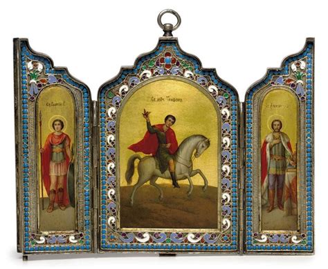 Exquisite Silver Gilt And Enamel Triptych Icon