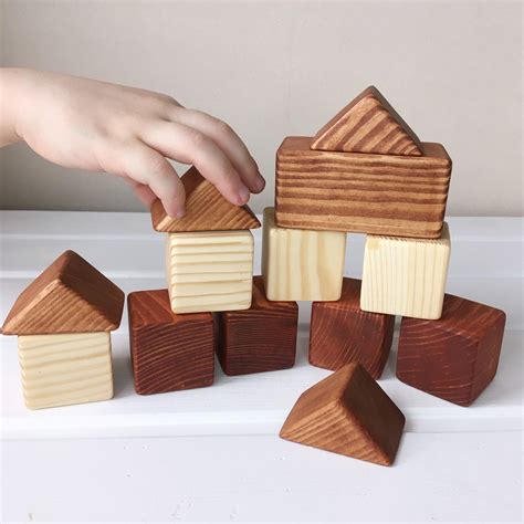 Natural Wooden Baby Building Blocks Set Baby Activity Cube Etsy