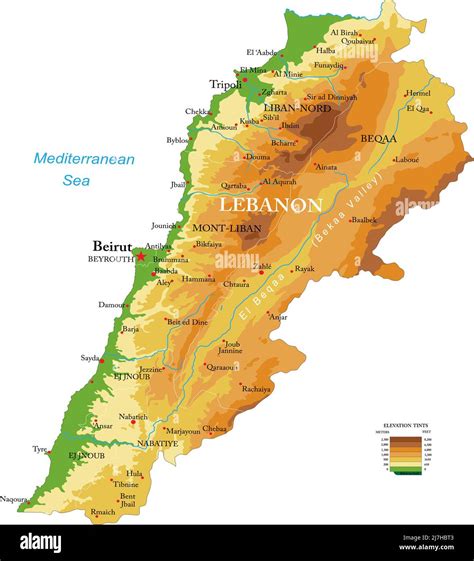 Highly Detailed Physical Map Of The Lebanonin Vector Formatwith All