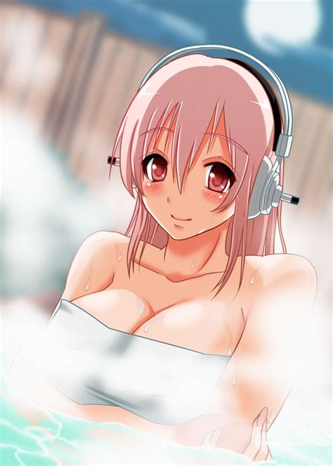 ichi mine super sonico nitroplus bad id bad pixiv id 1girl bath blush breasts cleavage