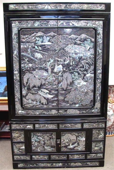 Chinese Mother Of Pearl Inlaid High Chest Black Lacquer