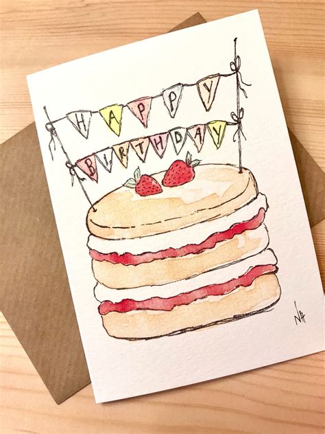 Birthday Card Naked Cake Card Watercolor Cake Card Watercolor Birthday Card Birthday Cake Card