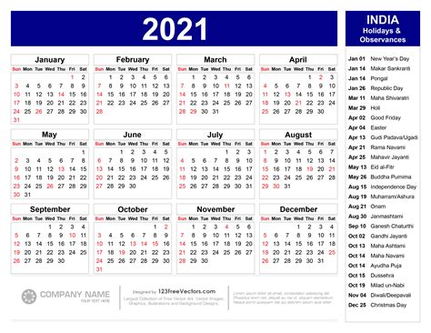 2021 Calendar With Holidays United States Free Resume Templates