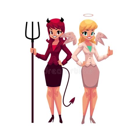 Female Angel And Devil In Business Suits Decision Making Concept Stock