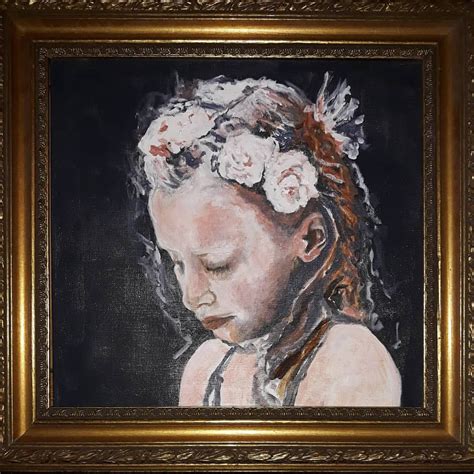 Girl With Flowers In Her Hair 4040cm Acrylicpainting Frame Gold