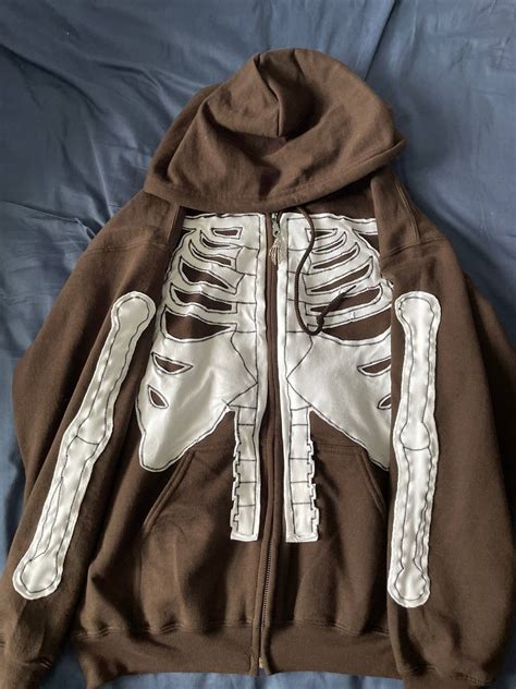 Vintage Custom Brown Cyber Y2k Skeleton Zip Up Hoodiesweater Grailed