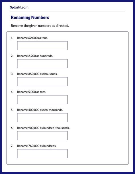 Renaming Numbers Worksheets Grade 5