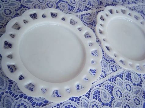 Beautiful Set Of Six 8 White Milk Glass Lace Edge Plates These Anchor