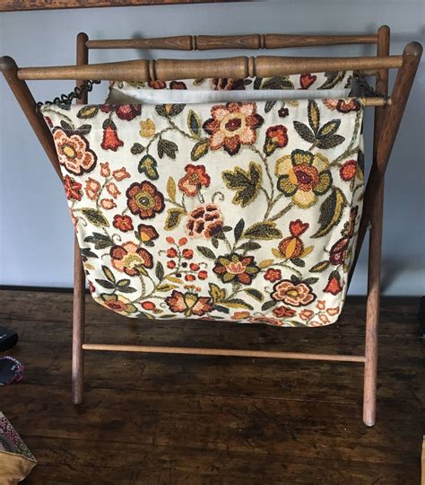 Vintage floral fabric wooden sewing folding basket/sewing storage