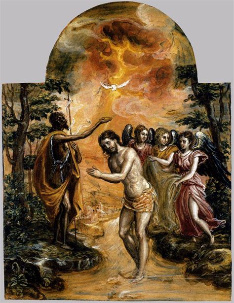 世界のタグ名画 The Baptism of Christ エルグレコ