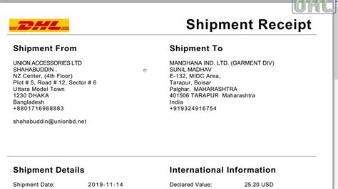 Shipment Receipt Dhl Invoice Template