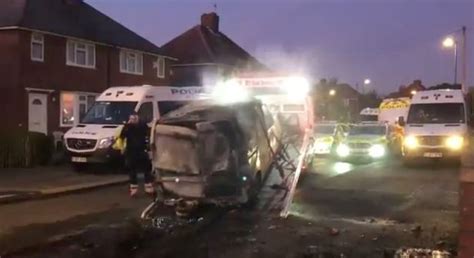 Leeds Riot Police Van On Fire As Bricks Thrown At Officers In Utter Chaos Mirror Online