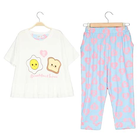 2018 New Cute Sweet Homewear Pajamas Women Girls Pajama Set Short Sleeve Elastic Waist Capris