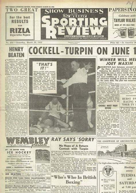 The Weekly Sporting Review Uk Paper March 29th 1952 Vintage And Modern