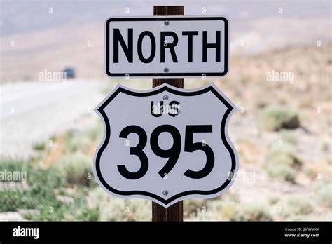 Us Route 395 Highway Sign Near Lone Pine And Owens Valley In Southern