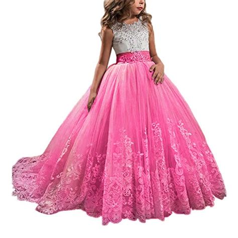 Wde Princess Hot Pink Long Girls Pageant Dresses Kids Prom Puffy Tulle
