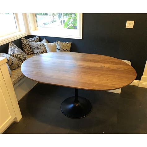 Oval Tulip Base Kitchen Dining Table With Walnut Top Mortise And Tenon