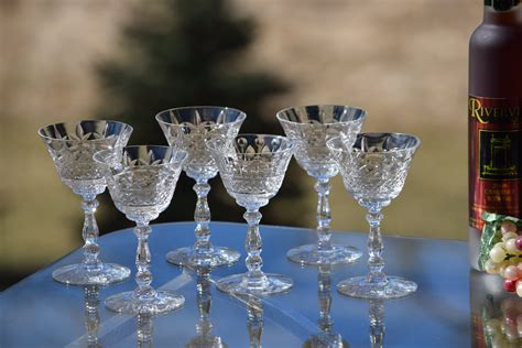 Vintage Etched Crystal Wine Cordials Heisey 1940 S Set Of 6 3 Oz After Dinner Drink Glasses