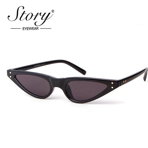 story 2018 brand small triangle sunglasses retro cat eye sunglasses women black red frame femal