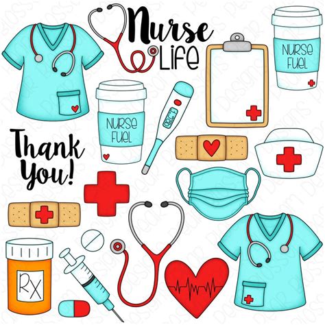 Nurse Life Hand Drawn Digital Clipart Set Of 19 Scrubs Etsy