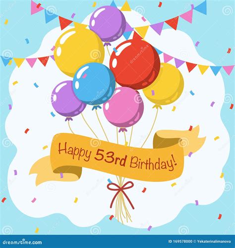 Happy 53rd Birthday Colorful Vector Illustration Greeting Card Stock