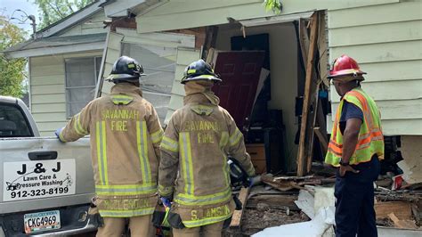 savannah firefighters respond after truck crashes into house wtgs