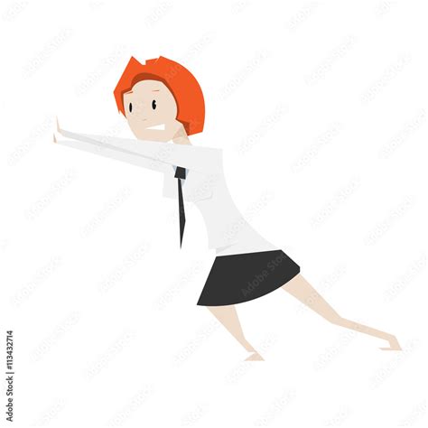 Cartoon Young Woman Push Something Vector Iluustration Stock Vector