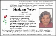 Traueranzeigen von Marianne Weber | Mittelbayerische Trauer