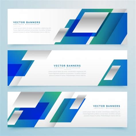 3 Banners With Blue Geometric Shapes Vector Free Download