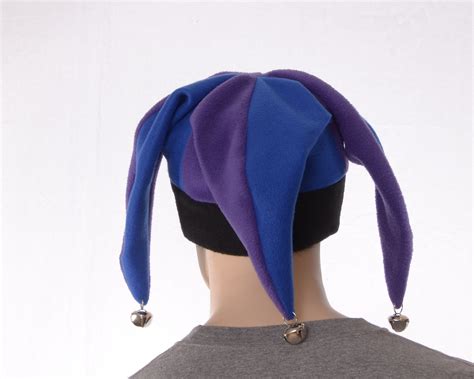 Jester Hat Purple Blue Black Three Point Harlequin Cap With Bells