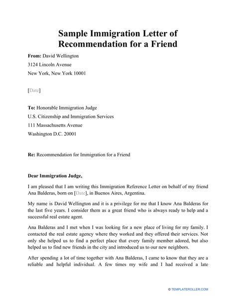 Sample Immigration Letter Of Recommendation For A Friend Download