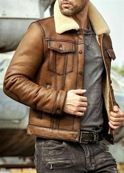 Men S Brown Leather Jacket Shearling Leather Jacket Etsy