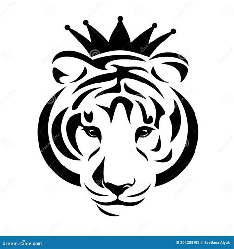 Tiger Head With Royal Crown Black Vector Outline Stock Vector