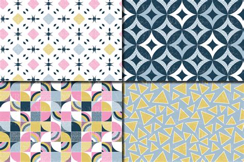 Seamless Modern Geometric Digital Paper Patterns Pink Blue Gold By
