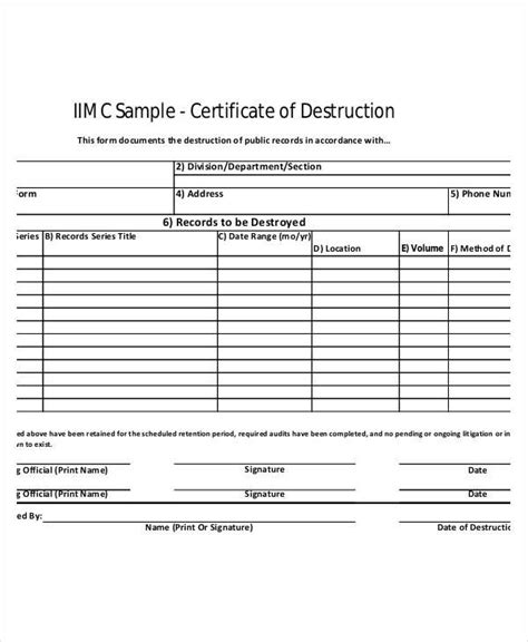 Certificate Of Destruction Template Certificate Templates Hard Drive
