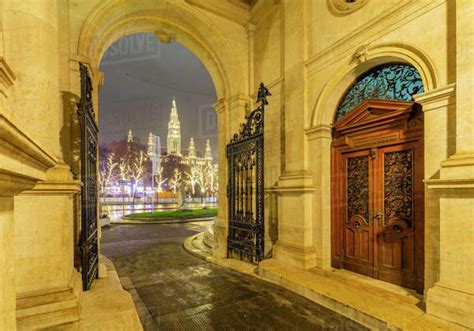View Of Rathaus From Burgtheater At Night Vienna Austria Europe