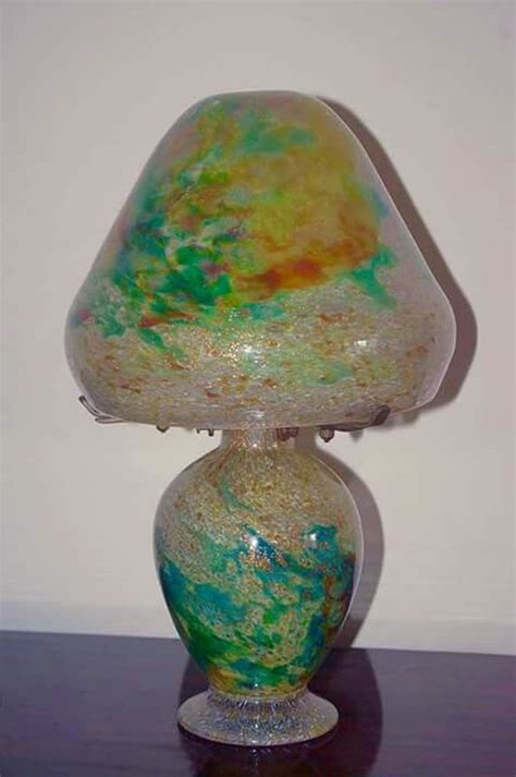 Monart Scottish Glass Pre War Mushroom Lamp In The Heather Colourway Loaded With Gold Aventurine