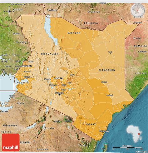 Political Shades 3d Map Of Kenya Satellite Outside