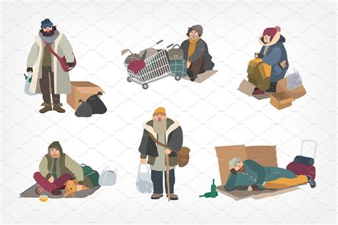 Set of homeless people | Work cartoons, Person drawing, Homeless