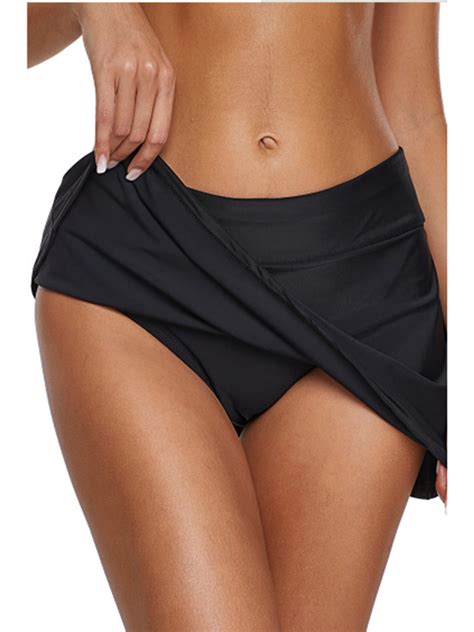 Sayfut Womens Skirted Bikini Bottom High Waisted Shirred Swim Bottom Ruffle Swim Skirt Black