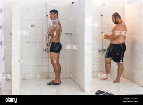 Wrestlers In The Shower Kirkpinar Stock Photo Alamy