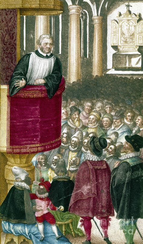 Martin Luther Preaching From A Book Of Prayers Painting By European